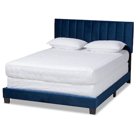 Clare Navy Blue Velvet King Size Panel Bed With Tufted Headboard